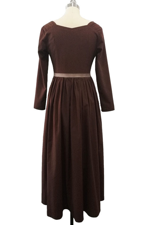 Pintuck Scoop-Neck Long-Sleeve Empire-Waist A-Line Maxi Dress