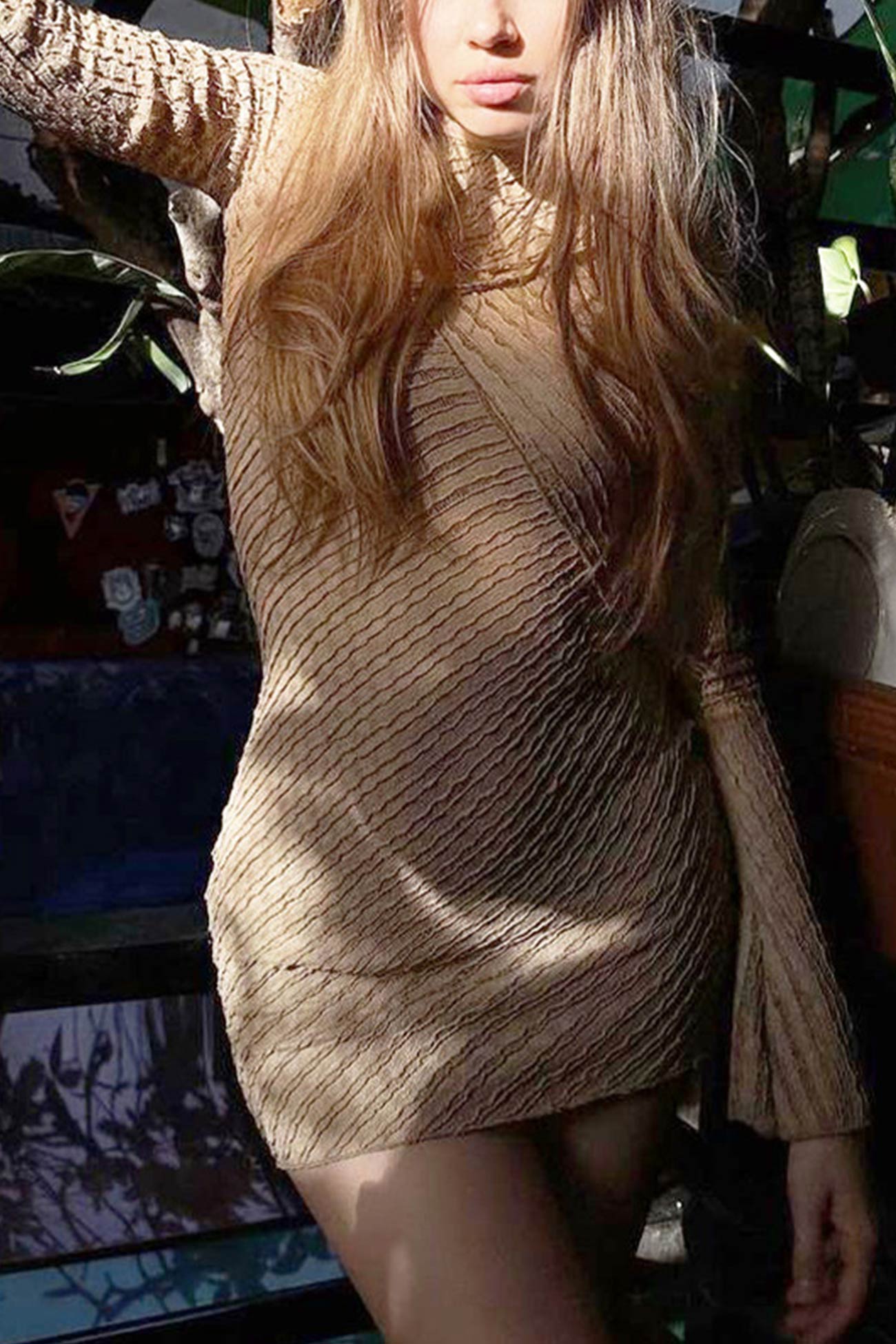 Khaki Hollow Out Pack Hip Dress