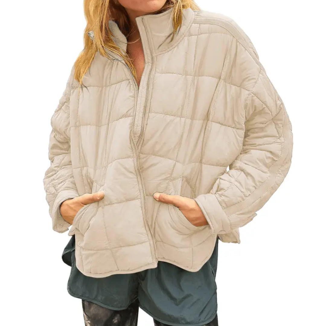 Stand Collar Zip Front Quilted Puffer Jacket