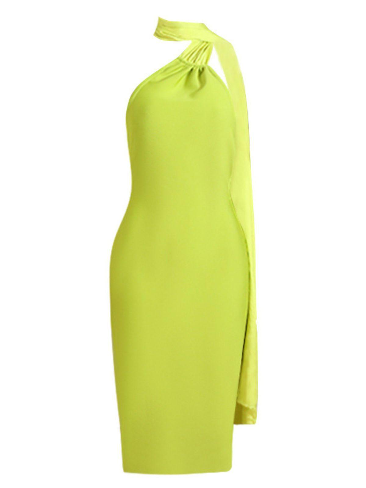 Halter Neck Asymmetric Ruched Bandage Bodycon Midi Dress - View 6
