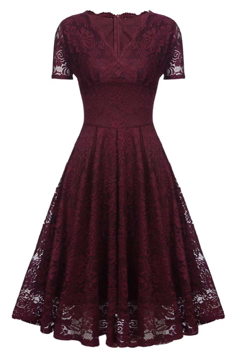 Knee-Length Burgundy Lace Cocktail Party Dresses