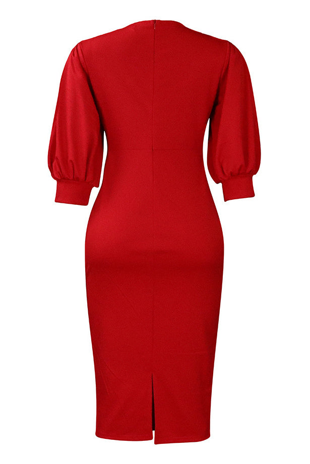 Knee Length Red Bodycon Dress  Fashionpara