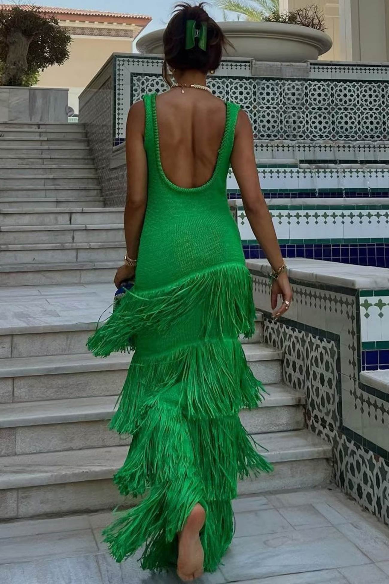 Knit Fringe Tiered Tank Dress