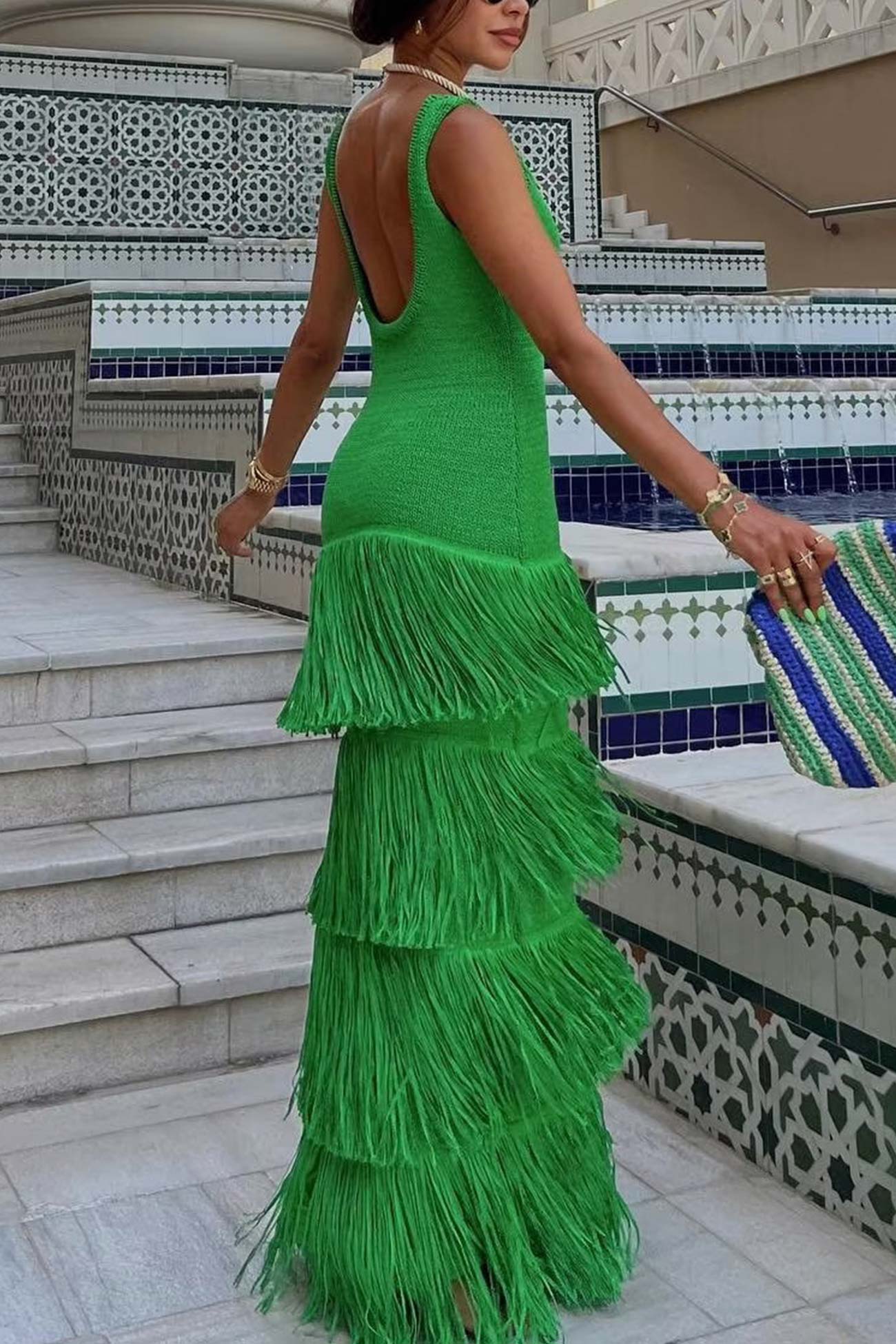 Knit Fringe Tiered Tank Dress