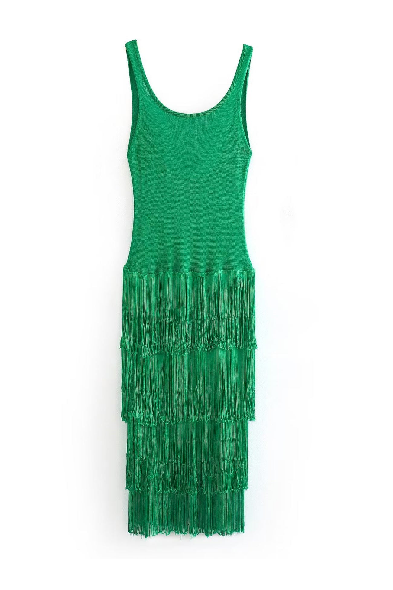Knit Fringe Tiered Tank Dress