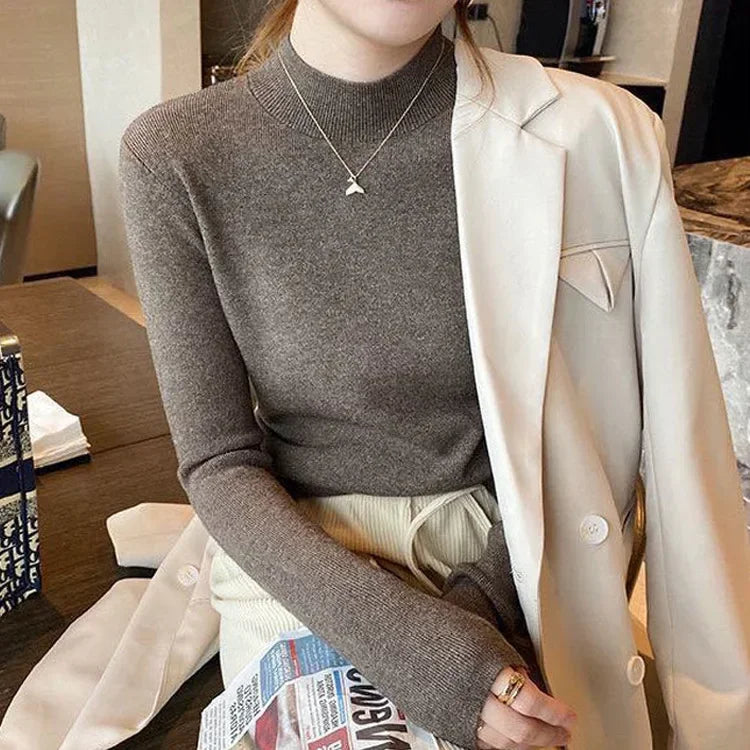 Half High Collar Crochet Y2k Sweater