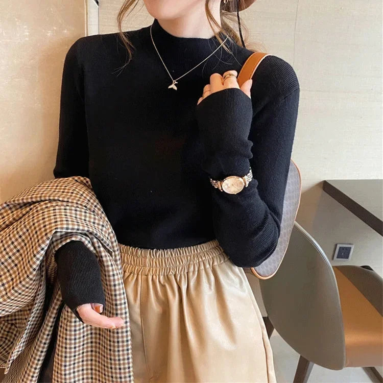 Half High Collar Crochet Y2k Sweater