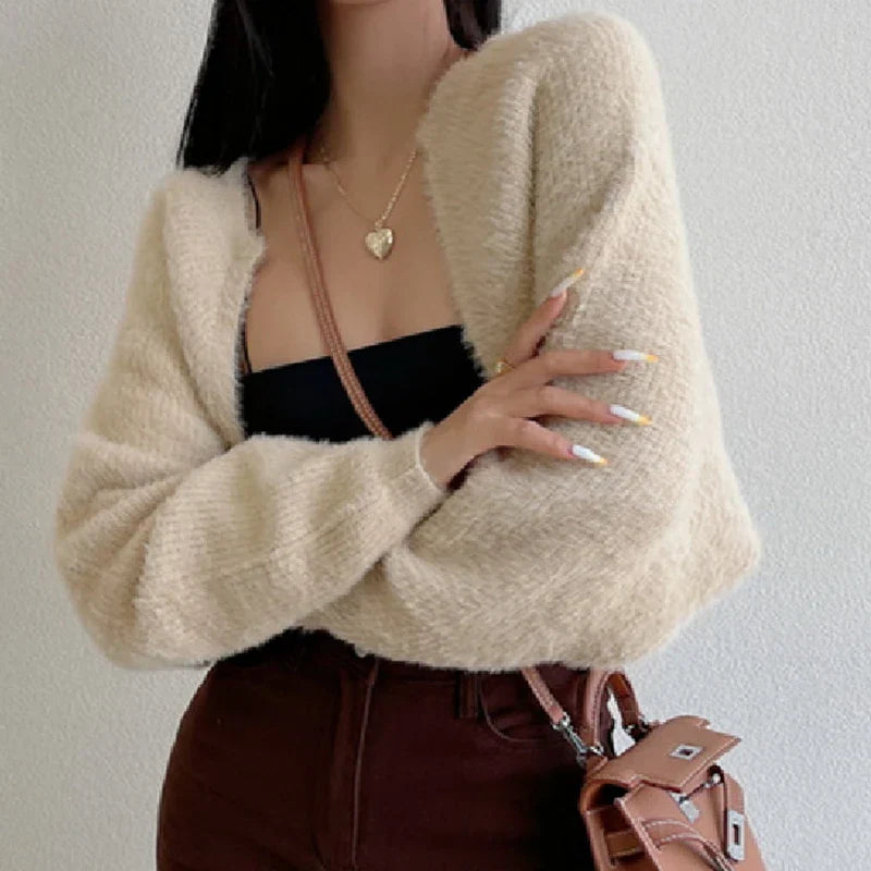 Open Front Cropped Long Sleeve Cardigan