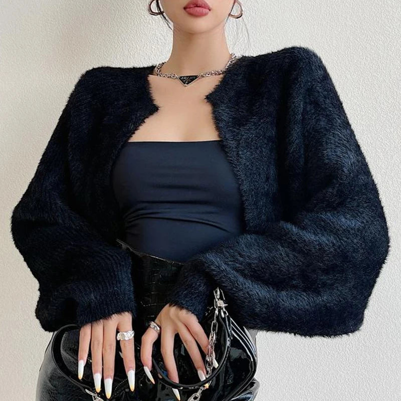 Open Front Cropped Long Sleeve Cardigan