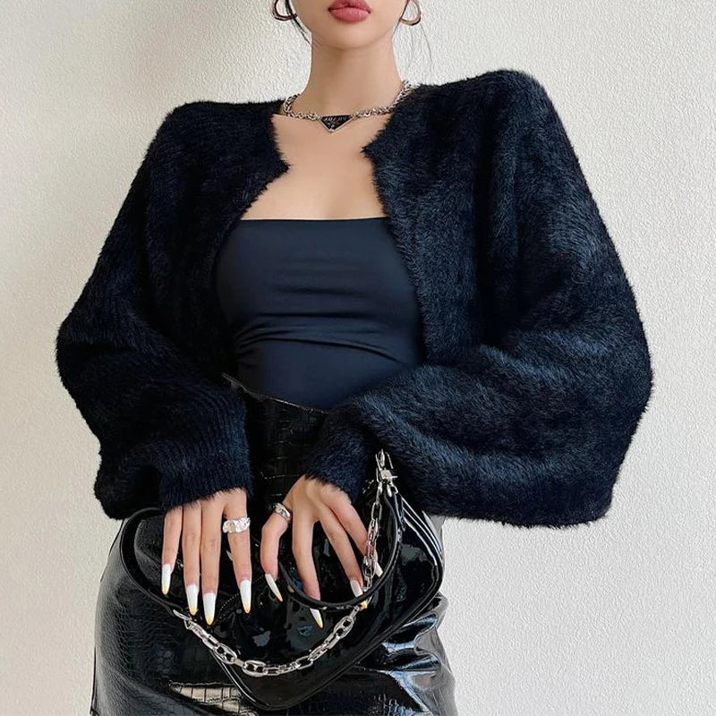 Open Front Cropped Long Sleeve Cardigan