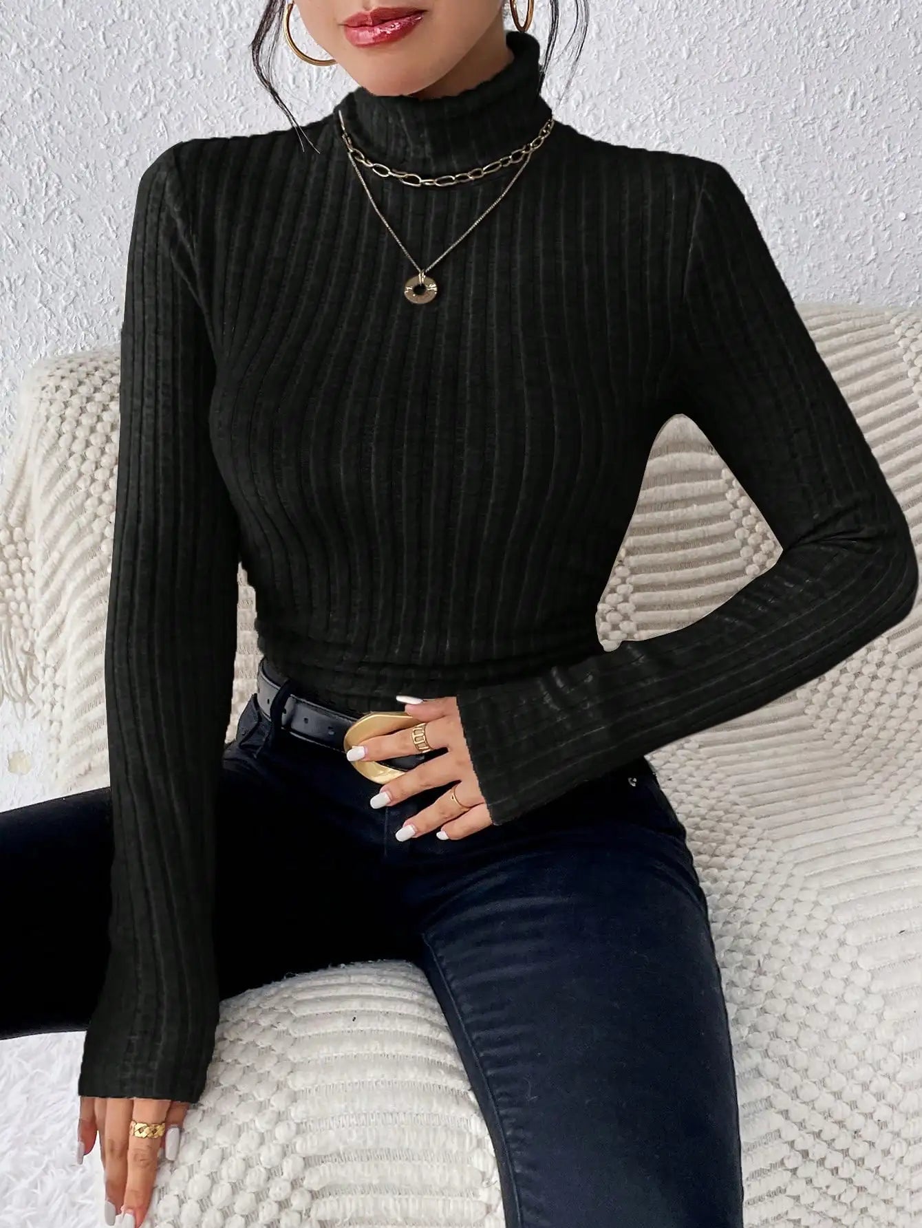 Slim Fit Half Turtleneck Sweater for Women - Stylish Knit Top