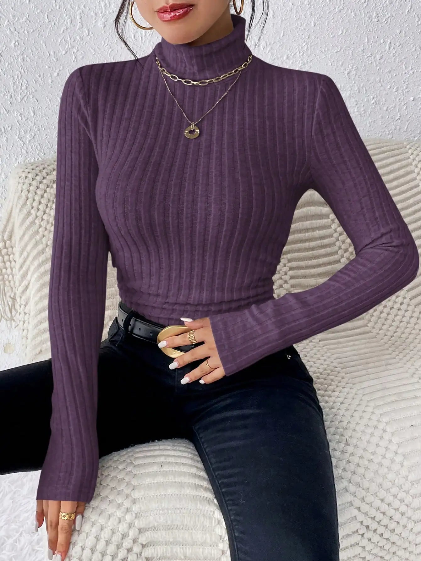 Slim Fit Half Turtleneck Sweater for Women - Stylish Knit Top