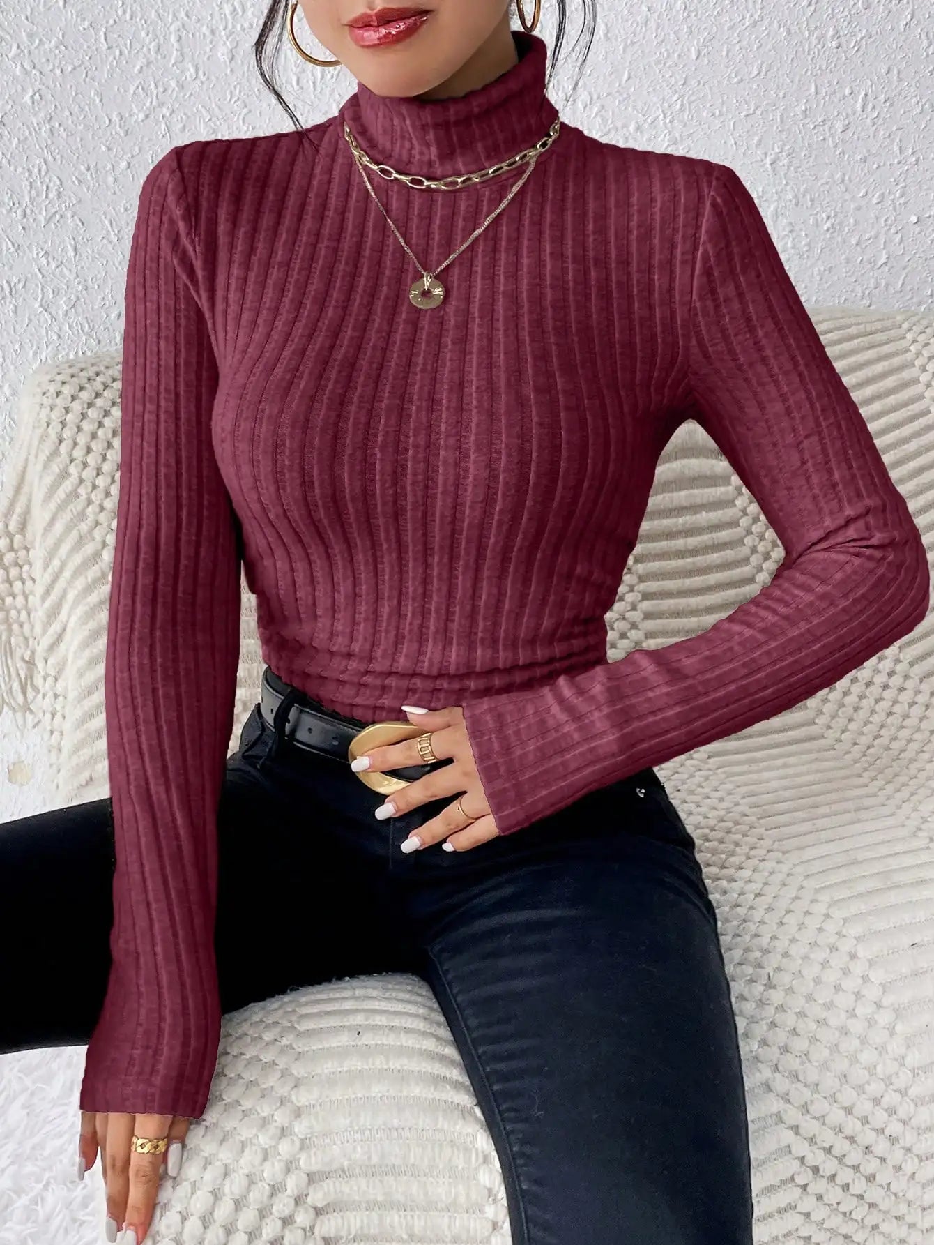Slim Fit Half Turtleneck Sweater for Women - Stylish Knit Top