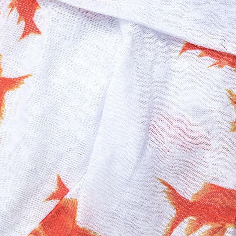 Koi Fish Printed Mesh Mini Dress in White - View 6