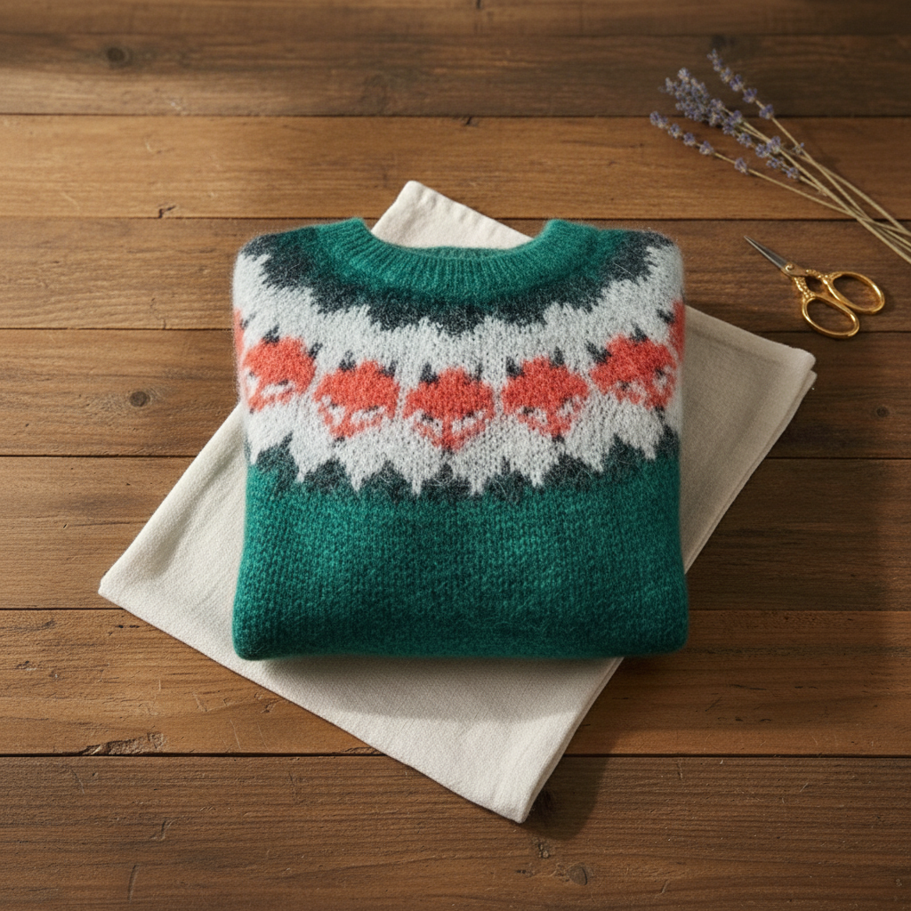 Fair Isle Yoke Crew Neck Knit Sweater 2