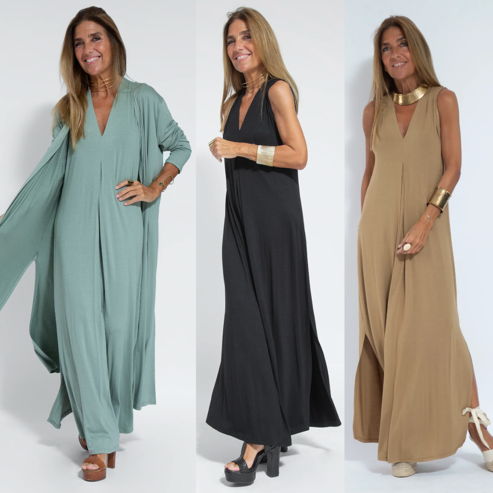 Sleeveless Deep V-Neck Side Slit Maxi Open Vest Two Piece Set