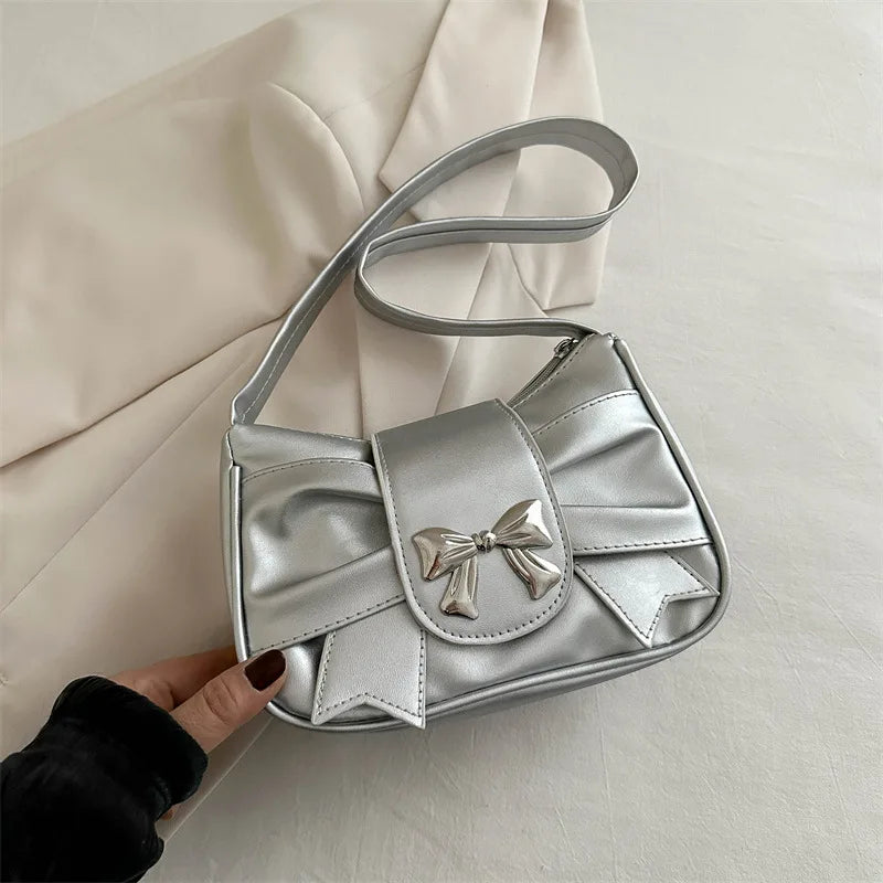 Pleated Korean Bow Shoulder Bag for Women