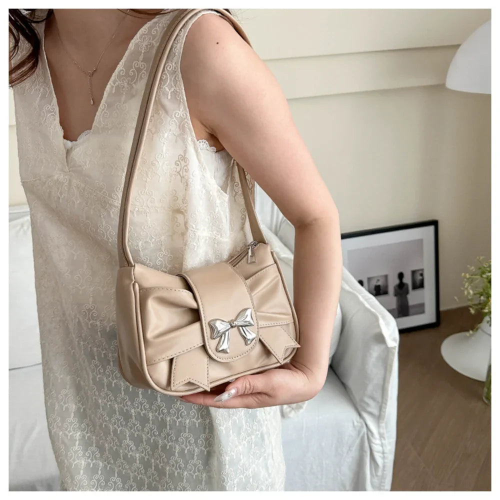 Pleated Korean Bow Shoulder Bag for Women