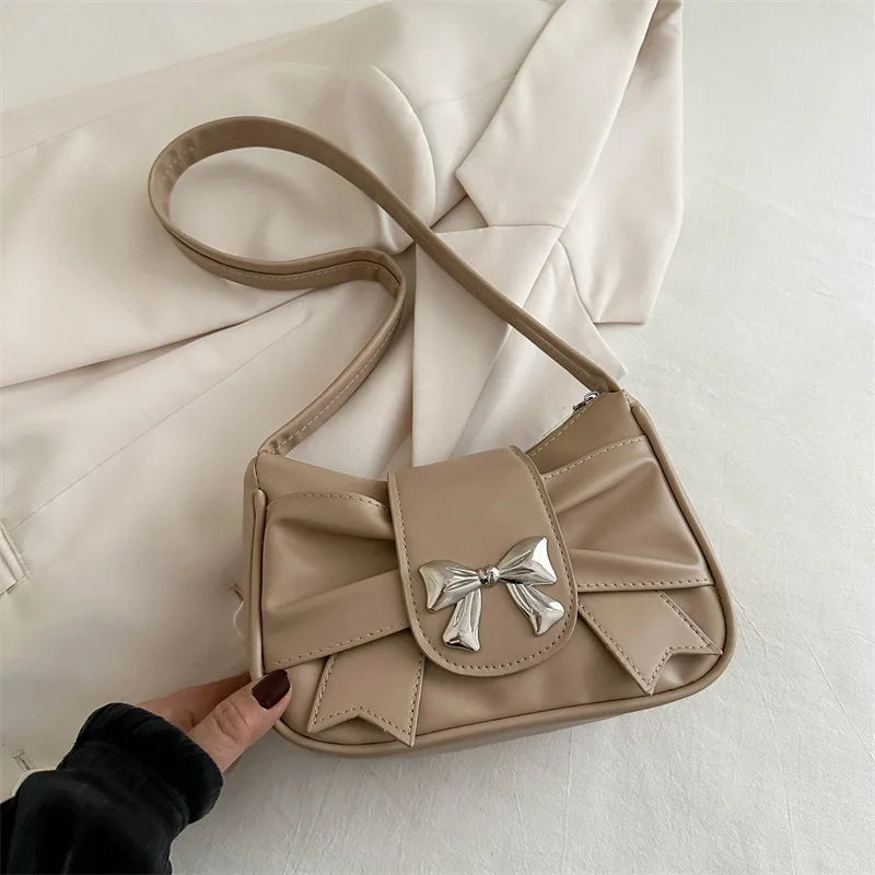 Pleated Korean Bow Shoulder Bag for Women