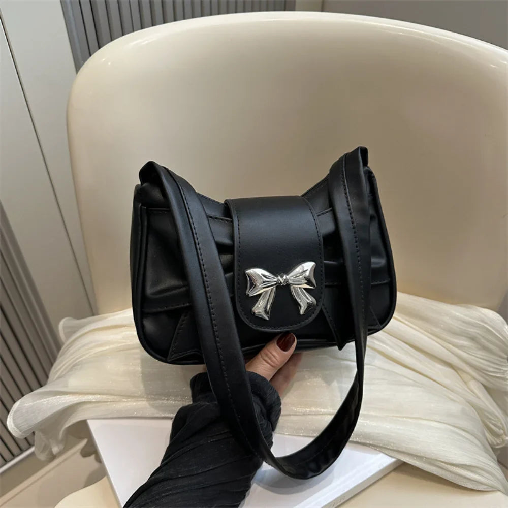 Pleated Korean Bow Shoulder Bag for Women