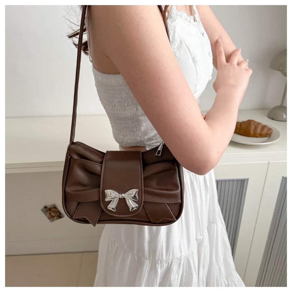 Pleated Korean Bow Shoulder Bag for Women