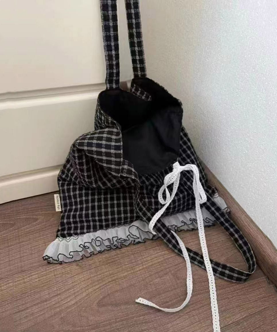 Korean Black Lace Patchwork Cotton Shoulder Bag