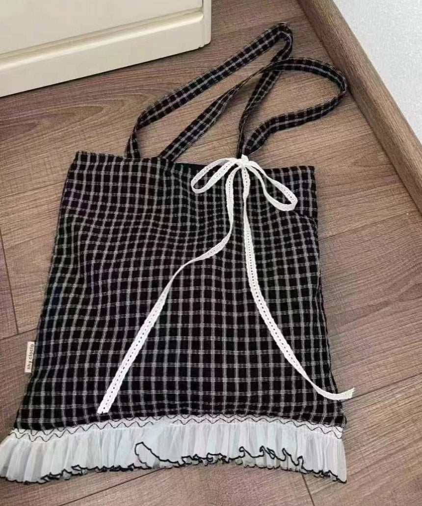 Korean Black Lace Patchwork Cotton Shoulder Bag