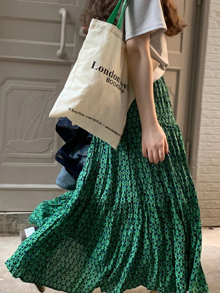 Korean Style Casual Classic Ladies Maxi Floral Skirt Loose A-line