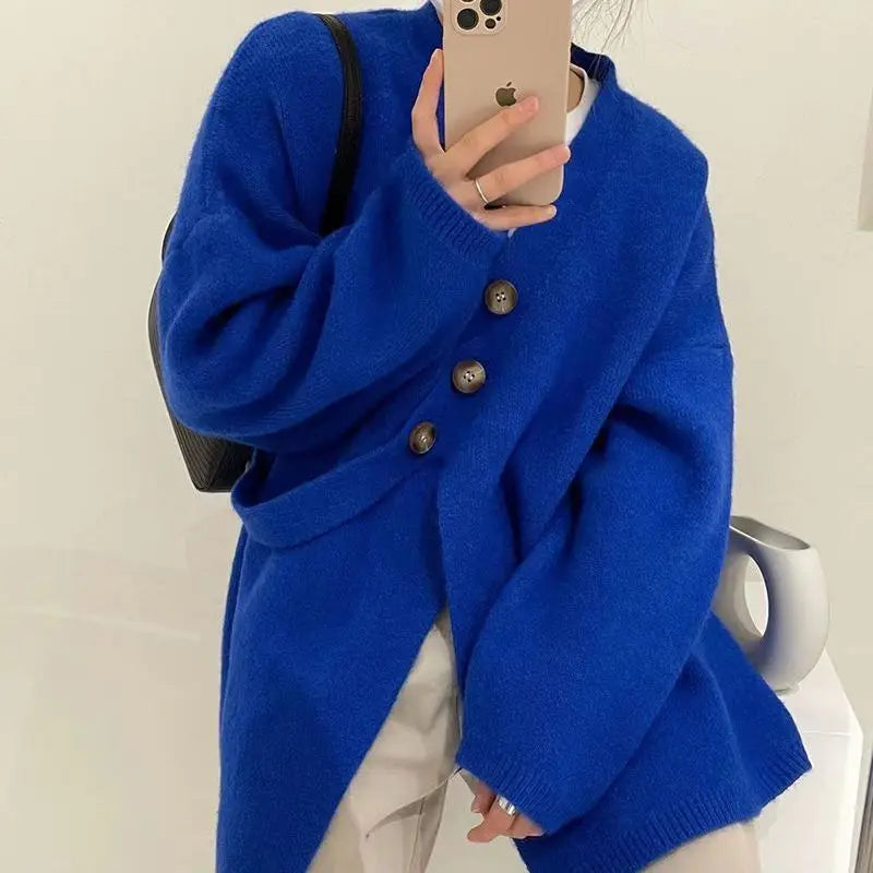 V-Neck Solid Simplicity Office Lady Autumn Knit Cardigan