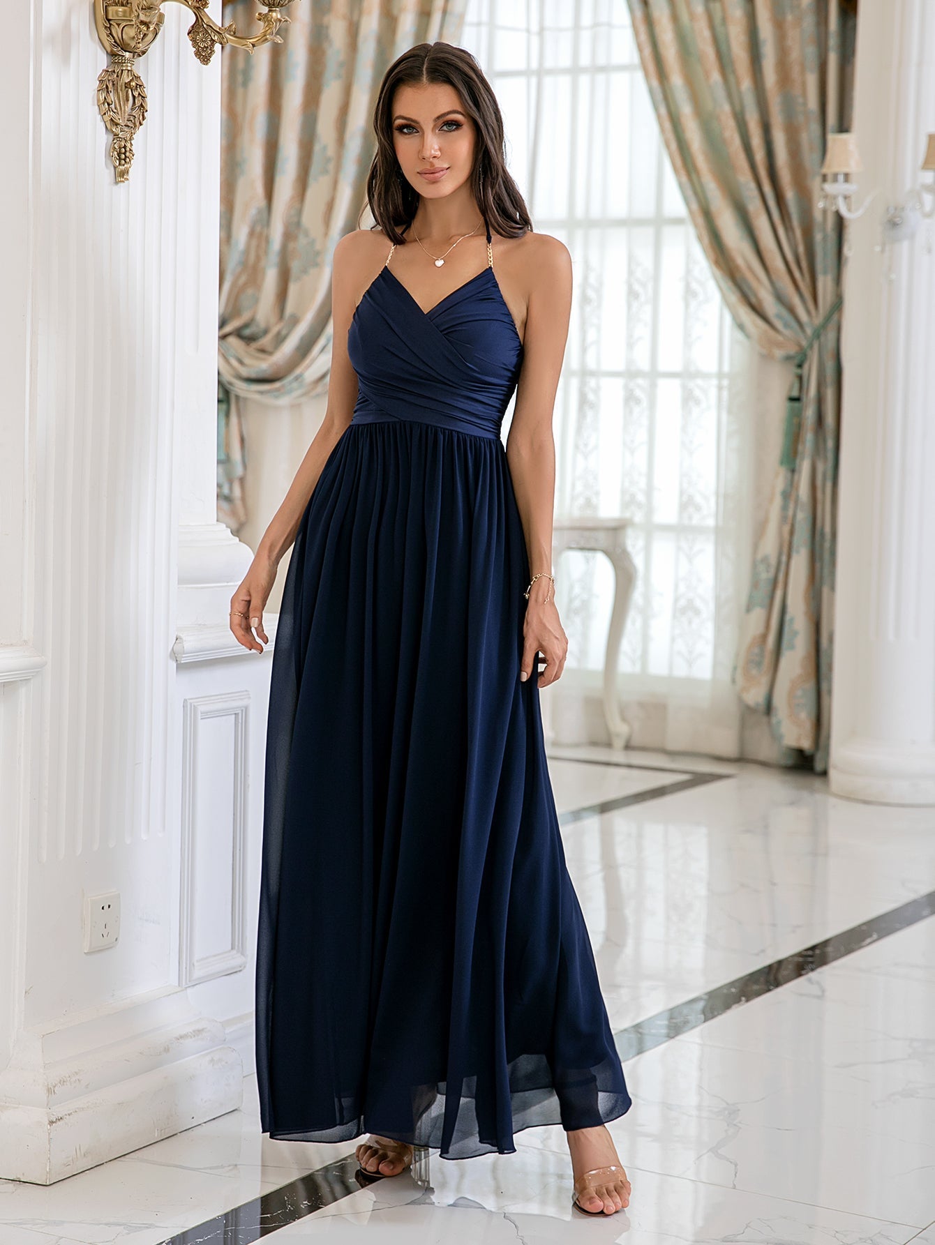 Navy A line Party Dress - Fashionpara