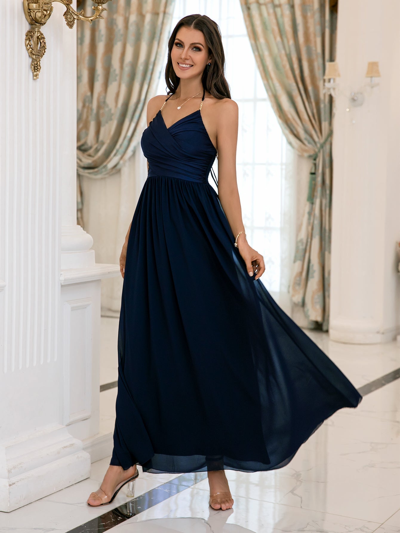 Navy A line Party Dress - Fashionpara