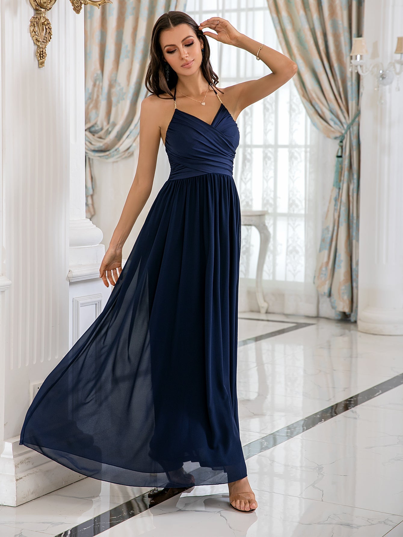 Navy A line Party Dress - Fashionpara