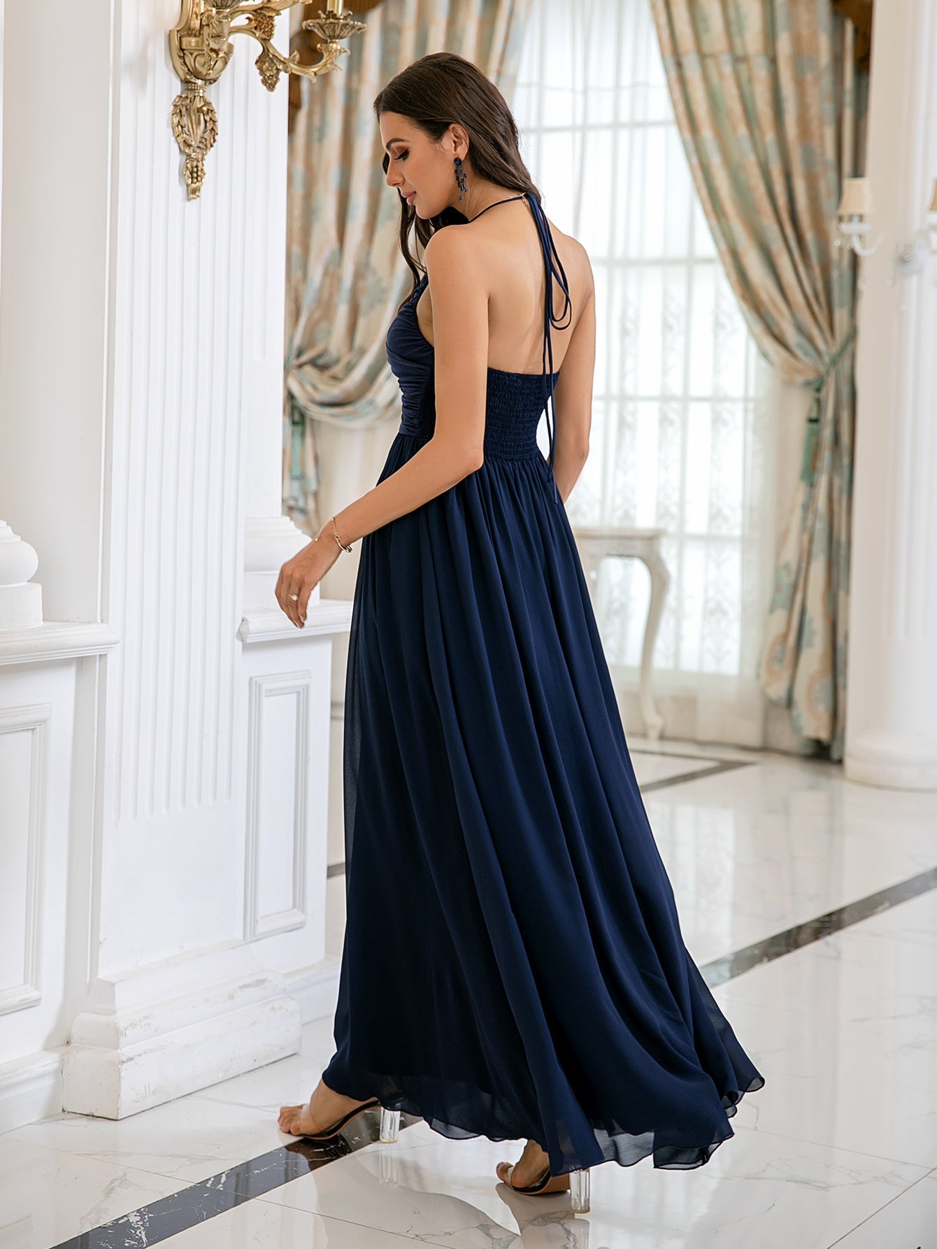 Navy A line Party Dress - Fashionpara