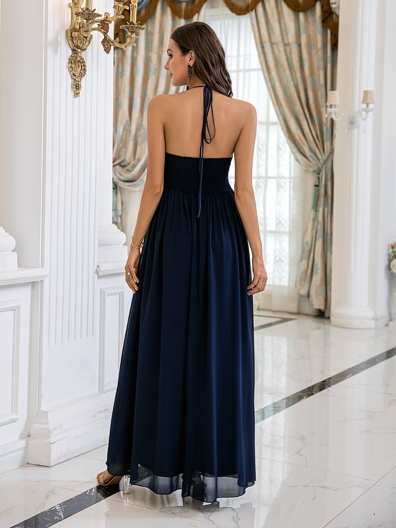 Navy A line Party Dress - Fashionpara