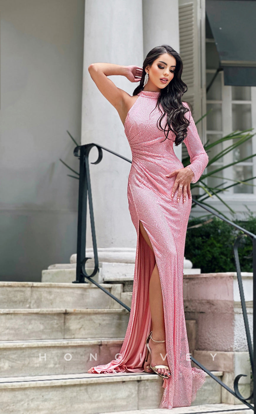 L0963 - Couture Tulle Tiered High Slit With Train Evening Party Prom Dress - Fashionpara