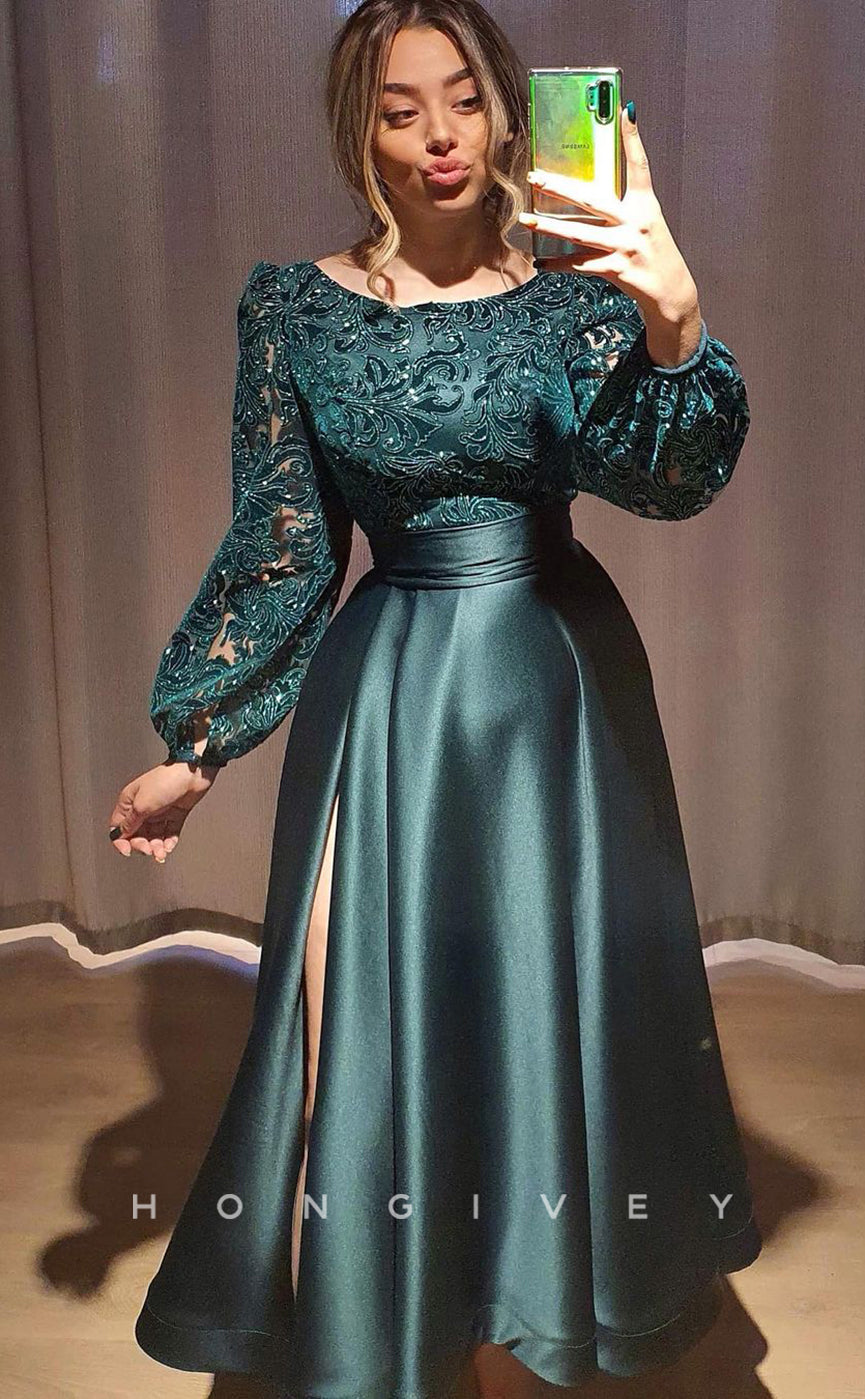 L1214 - Lace Embroidered Cutout With Slit Prom Formal Evening Party Dress - Fashionpara