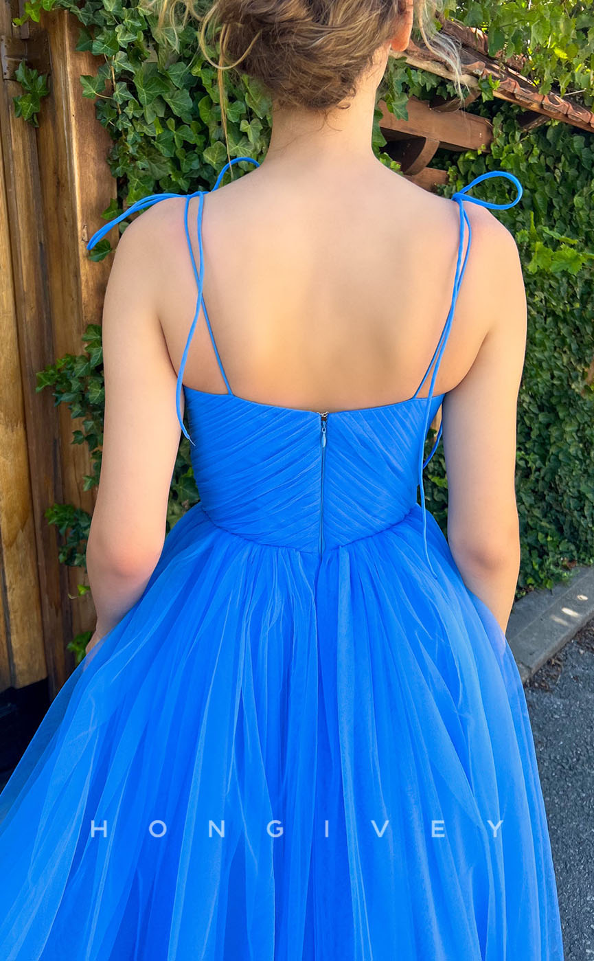 L1270 - Sweet Ruched Tiered Strappy With Bow Detail Prom Formal Party Evening Dress - Fashionpara