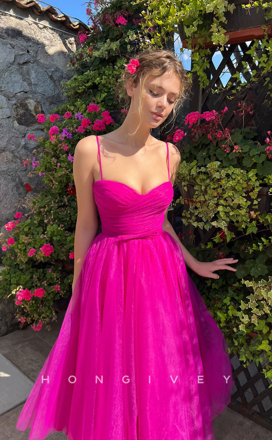 L1299 - Sweet Ruched Tiered Strappy With Bow Detail Prom Formal Party Evening Dress - Fashionpara
