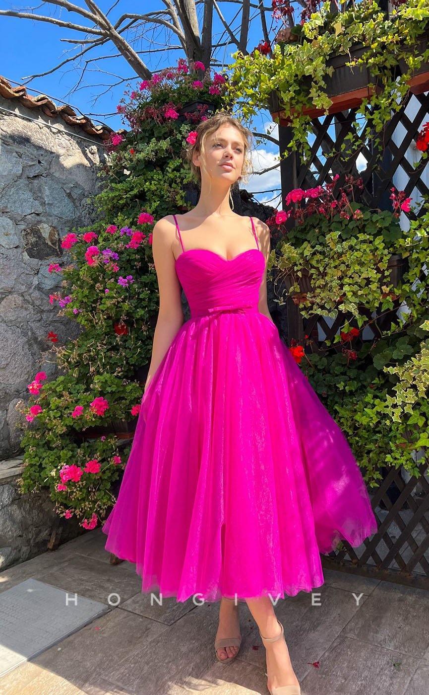 L1299 - Sweet Ruched Tiered Strappy With Bow Detail Prom Formal Party Evening Dress - Fashionpara