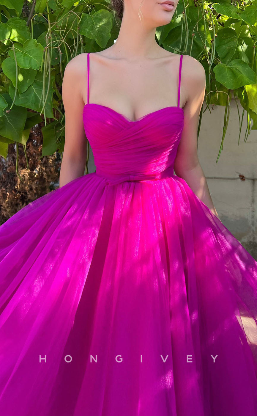 L1299 - Sweet Ruched Tiered Strappy With Bow Detail Prom Formal Party Evening Dress - Fashionpara