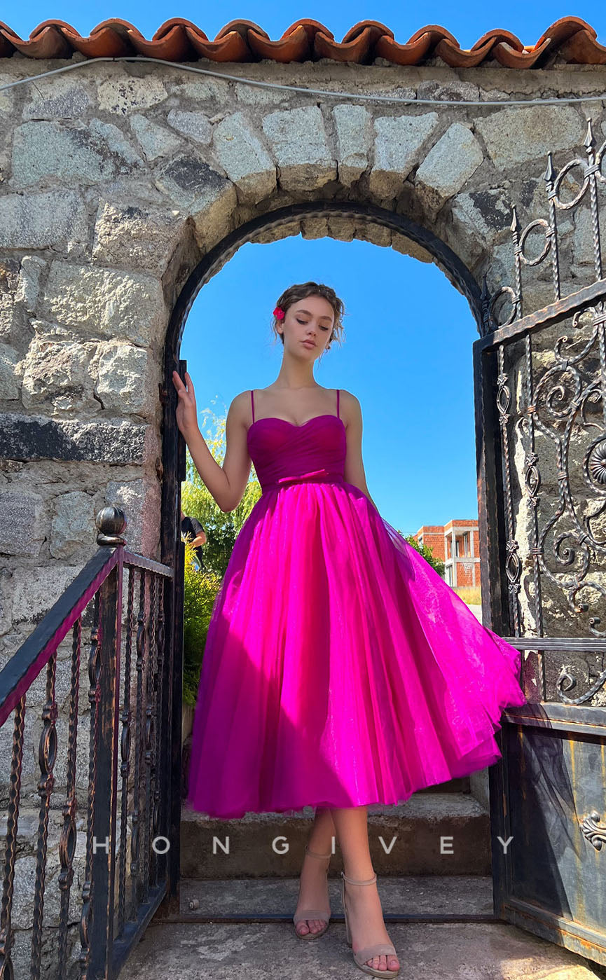 L1299 - Sweet Ruched Tiered Strappy With Bow Detail Prom Formal Party Evening Dress - Fashionpara