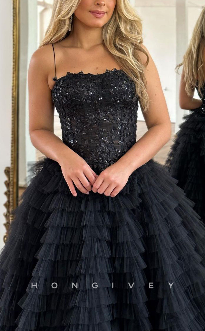 L1300 - Classic Sweetheart Spaghetti Straps Appliques Formal Party Prom Evening Dress - Fashionpara