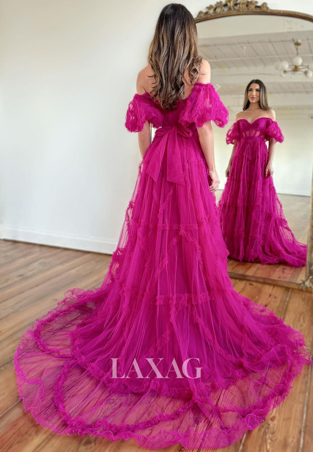 23191 - A-Line Off Shoulder illusion Party Prom Formal Evening Dress - Fashionpara