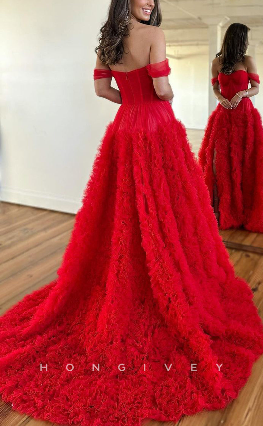 L1307 - Sexy Empire Off-Shoulder With Side Slit Sweep TrainProm Formal Party Evening Dress - Fashionpara