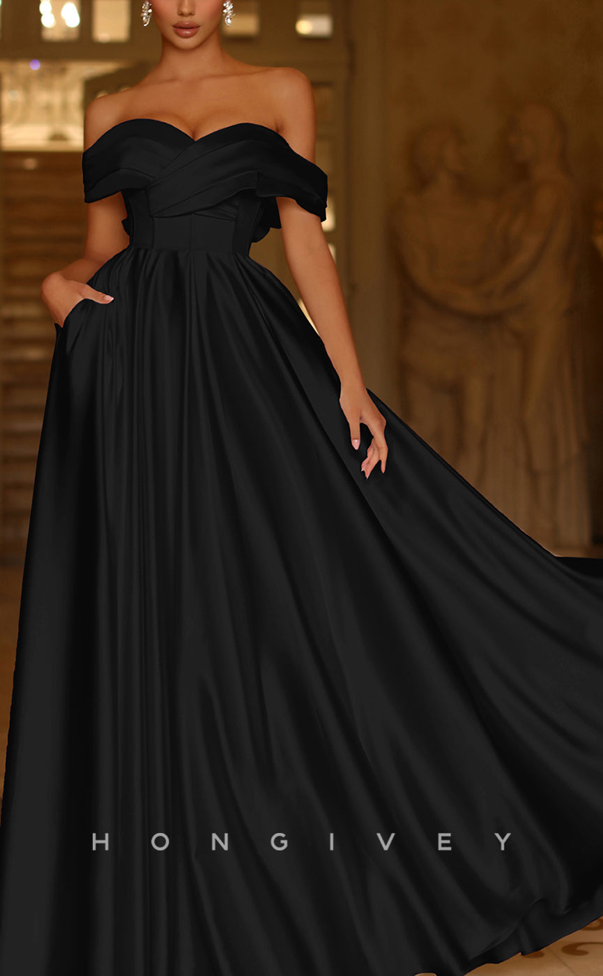 L1313 - Off-Shoulder Satin Bowknot Backless Floor-Length Evening Prom Dress - Fashionpara