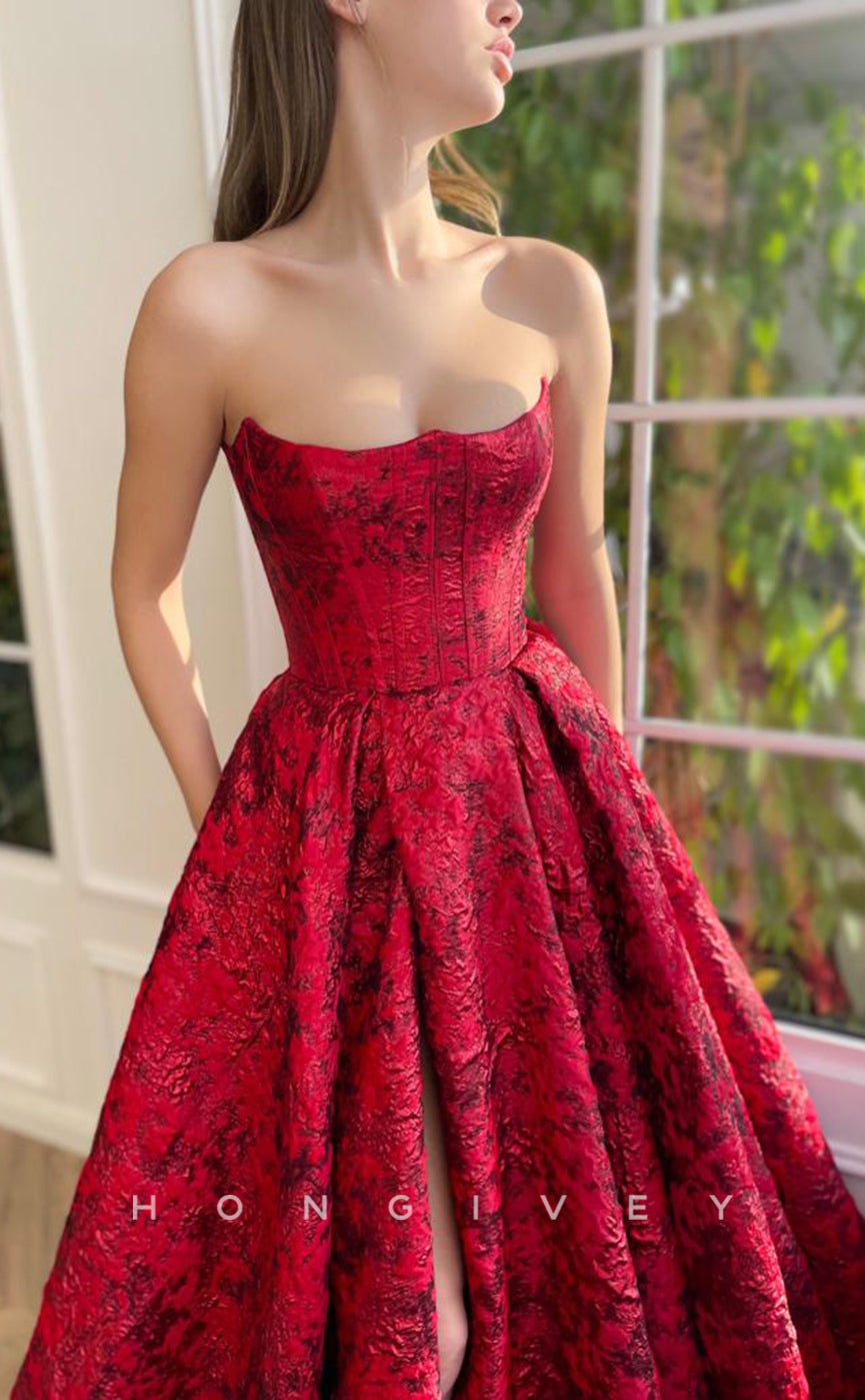L1701 - Sexy Satin A-Line Bateau Empire Appliques With Side Slit Party Prom Evening Dress - Fashionpara