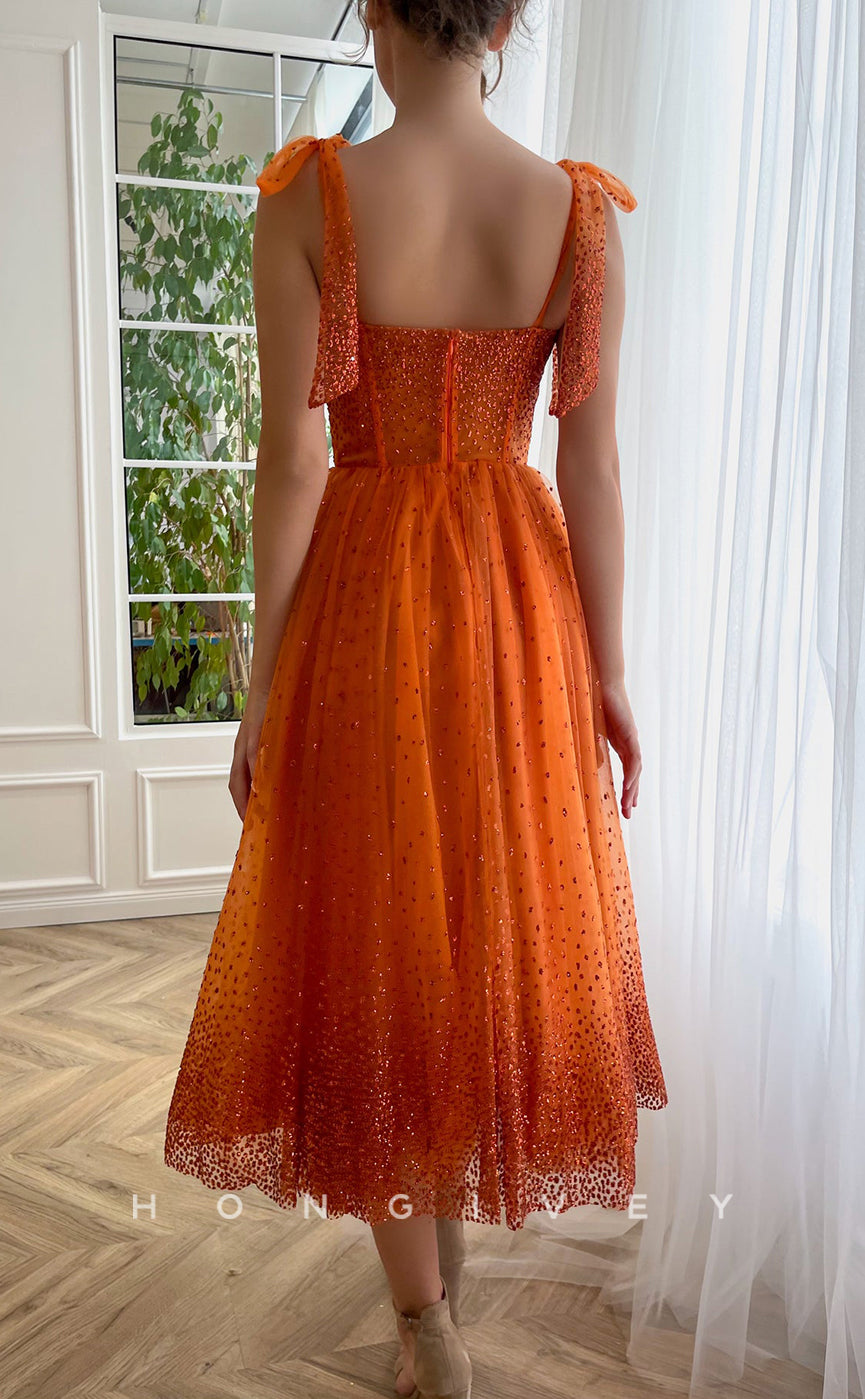 L1703 - Sexy Glitter Tulle A-Line Sweetheart Bowknot Straps Empire Party Prom Evening Dress - Fashionpara