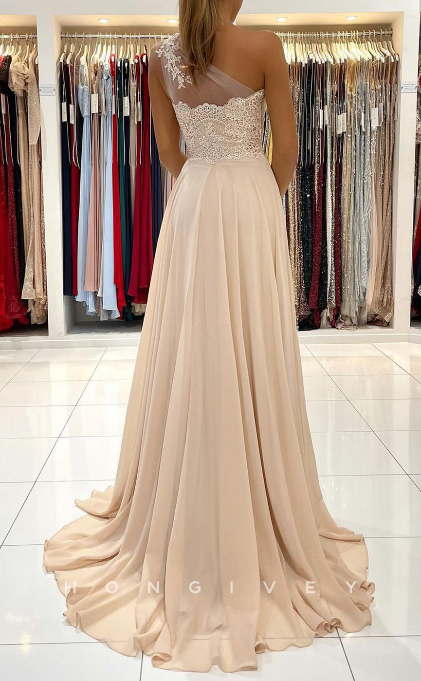 L1892 - Sexy Satin A-Line One Shoulder Empire Appliques With Side Slit Party Prom Evening Dress - Fashionpara