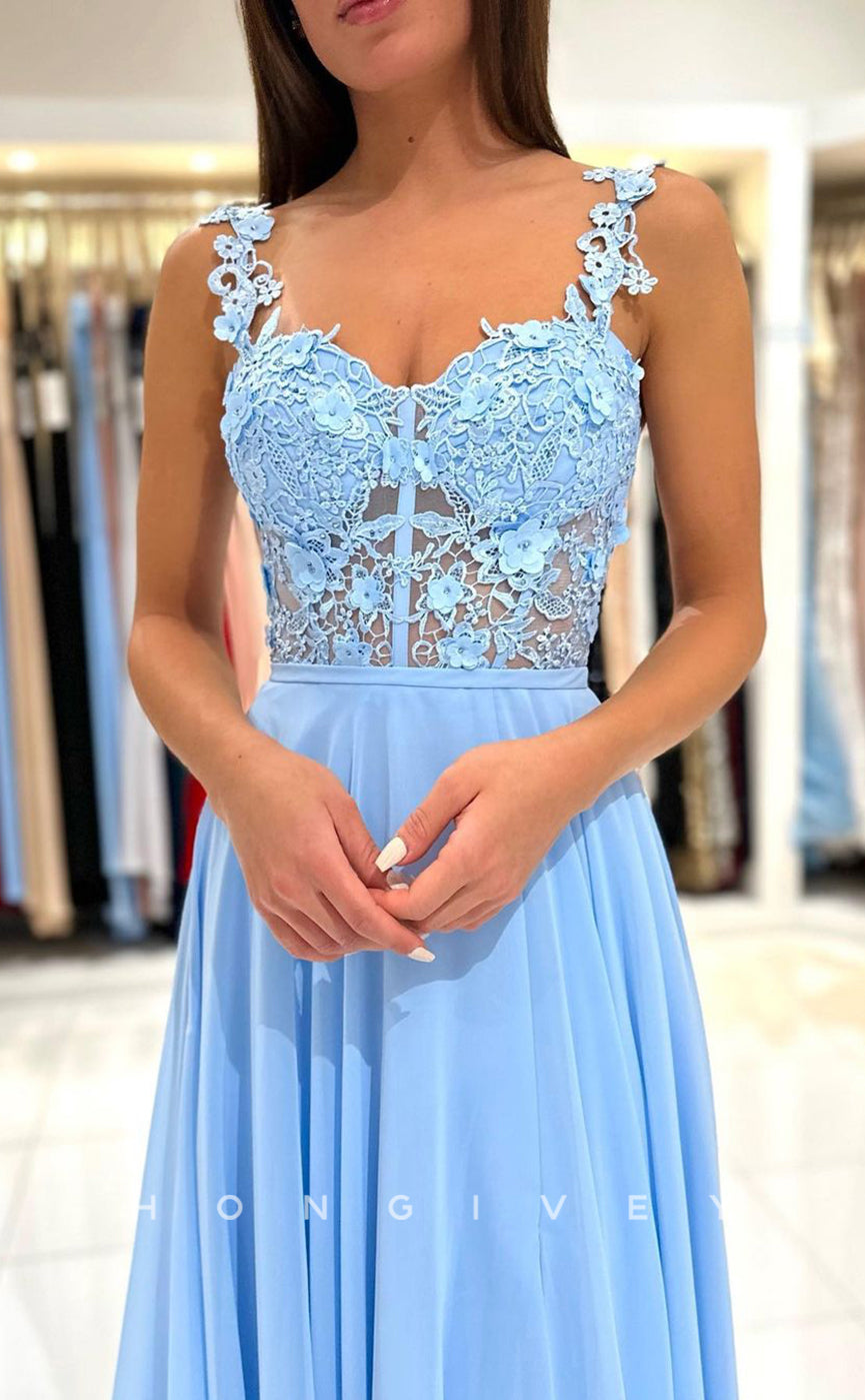 L1901 - Sexy Satin A-Line Sweetheart Straps Illusion Empire With Side Slit Party Prom Evening Dress - Fashionpara