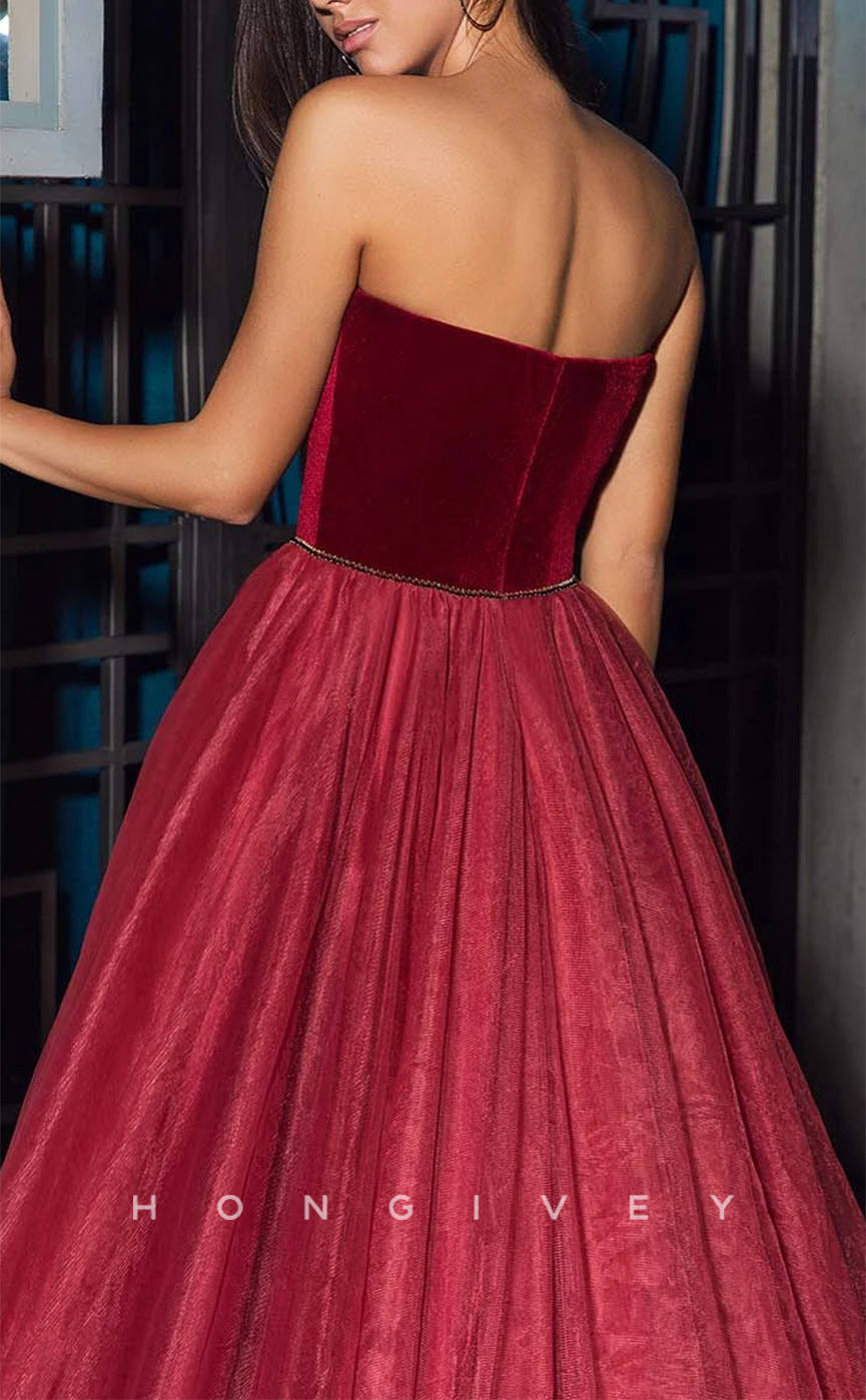 L1933 - Sexy Tulle A-Line Sweetheart Strapless Empire Beaded With Train Party Prom Evening Dress - Fashionpara